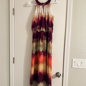 London Times Halter Maxi Dress in Cream, Burgundy and Orange Gradient